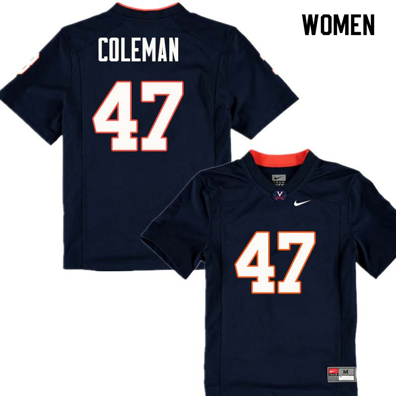 Women #47 Lester Coleman Virginia Cavaliers College Football Jerseys Sale-Navy